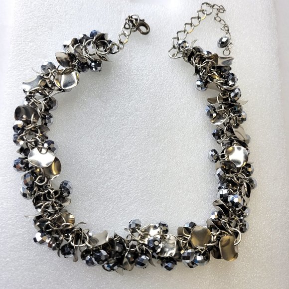 Silver Tone Choker Bib Necklace - Picture 5 of 15